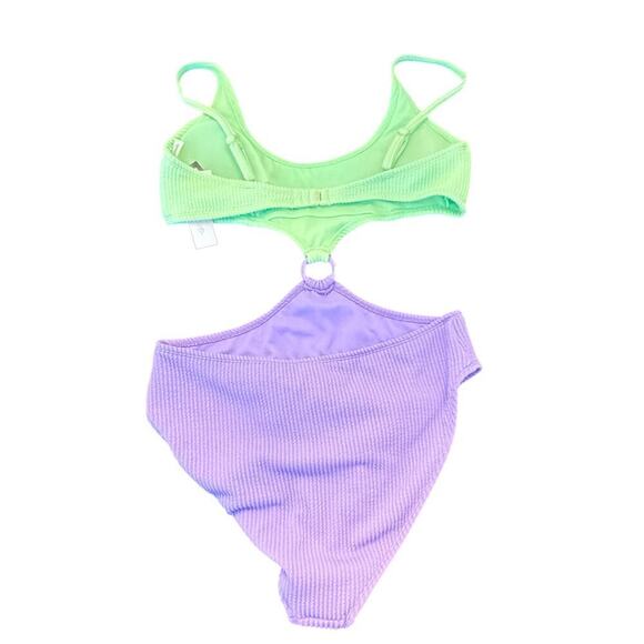New Salt + Cove Juniors' Colorblock One-Piece Monokini Lime Purple Juniors XL - Picture 8 of 11